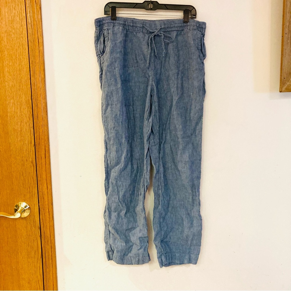 3/$15 Linen Washable CHARTER CLUB Pull On Elastic Drawstring Waist Blue Pant